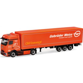 Mercedes-Benz eActros 600 ProCabin Bigspace Gardinenplanen-Sattelzug mit Bordwänden, Gebrüder Weiss - Transport und Logistik, Lauterach, Österreich