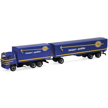 Scania 141 Pritschen-/Planen-Hängerzug, ASG transport - spedition, Schweden