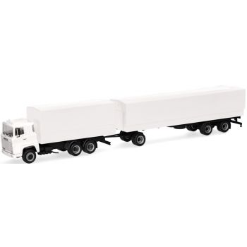 Scania 141 Pritschen-/Planen-Hängerzug, weiß