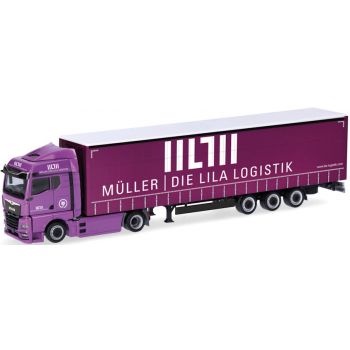 MAN eTGX GM Volumenplanen-Sattelzug, Müller - Die lila Logistik, Besigheim - Baden-Württemberg