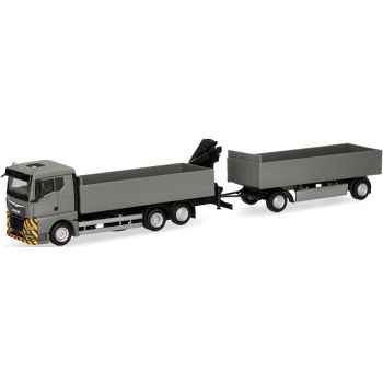 MAN TGX GN Pritschen-Hängerzug mit Ladekran, grau/gelb