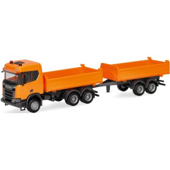 Scania CR Niedrigdach XT Baukipper-Hängerzug, kommunalorange