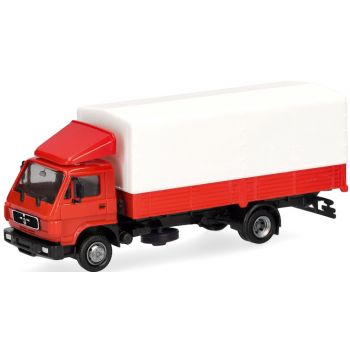 MAN G90 Pritschen/Planen LKW, rot/weiß, Herpa Basic