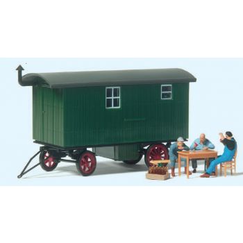 Bauarbeiter in der Pause. Bauwagen. Zubehör. Fertigmodell