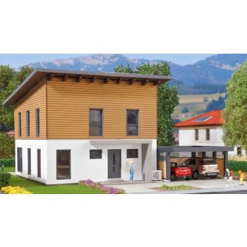 Kubushaus Saskia mit Carport - Polyplate Bausatz, L: 11,9 x B 15,4 x H 9,5 cm