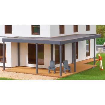 Überdachte Terrasse - L-förmig, Polyplate Bausatz, L: 14,0 x B 10,8 x H 3,8 cm