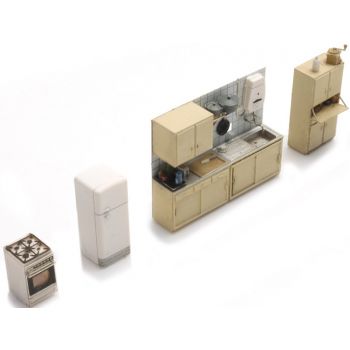 Kücheneinrichtung, Küchenzeile, Backofen, Kühlschrank,