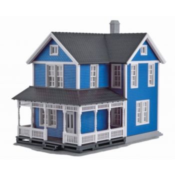 Schwedenhaus, blau - Bausatz. L 15,2 x B 9 x H 12,2 cm