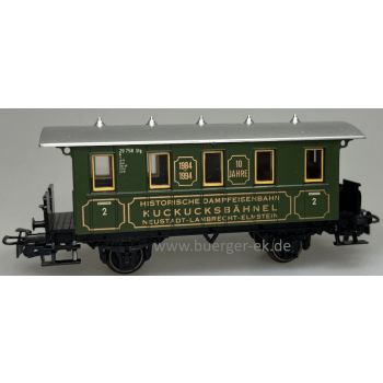 Kuckucksbähnel Historische Dampfeisenbahn Neustadt-Lambrecht-Elmstein, 10 Jahre 1984 1994, Personenwagen grün, goldene Umrahmung