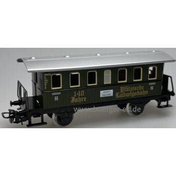 Pfälzische Ludwigsbahn 140 Jahre, Zuglaufschild Speyer Neustadt, 2achsiger Personenwagen aus Blech, 11,4 cm