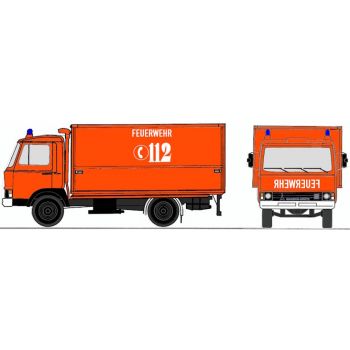 Magirus Deutz 90M5 Zeta, Gerätewagen GW-Öl der Feuerwehr 112, neutral in Tagesleuchtfarbe
