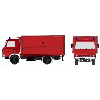 Magirus Deutz 90M5 Zeta, Gerätewagen GW-KatS der Deutschen Bundespost, rot, mit Kfz-Kennzeichen BP 18-22