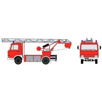 Magirus Deutz 90M5 Zeta, Feuerwehr Drehleiter DL 18 neutral in Tagesleuchtrot