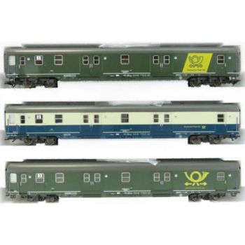 Bahnpostwagen-Set InterCity, 3 Schnellzug Postwagen der Deutschen Post AG, Typ Postmrz