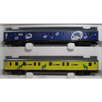 Bahnpostwagen-Set, 2 Barwagen der SVG 4achsig, 1) Sanwald Weizen, 2) KOBER'S  kleine Flaschen zum Vernaschen!
