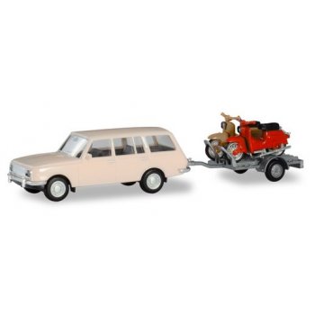 Wartburg 353 '66 Tourist mit Anhänger beladen mit 2 Motorräder Simson