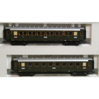 Schnellzugwagen-Set: 2 Schnellzugwagen der Deutschen Reichsbahn-Gesellschaft Gruppenverwaltung Bayern um 1926, 1 Wagen 1./2.Klasse, 1 Wagen 3.Klasse,