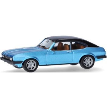 Ford Capri II mit Vinyldach, miamiblau metallic, Dach schwarz
