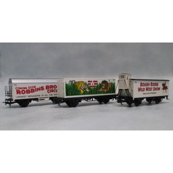 Wildwest Circus Set, U.S.A., Inhalt 3 bunt bedruckte Wagen: (4680) Rough Riders Wild West Show, (4481) Cole Bros-Big, (4415) Robbins Bros Circus,