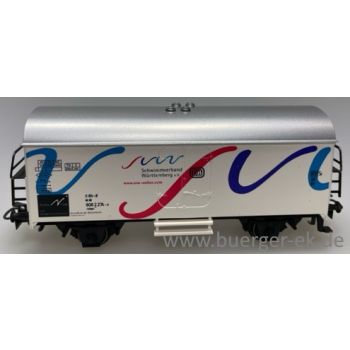 Schwimmverband Württemberg e.V. www.svw-online.com mit blau/rot/lila Streifendesign - Vorsicht an der Beckenkante, Wagen weiß