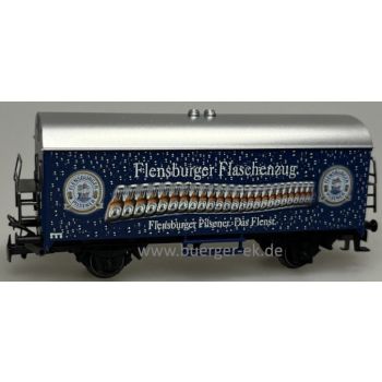 Flensburger Flaschenzug. Flensburger Pilsener. Das Flenst. (mit Abbildung von Bierflaschen), mit Märklin-Signet