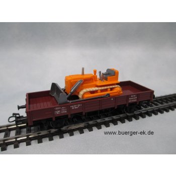 Niederbordwagen beladen mit Planierraupe, 2-achsig