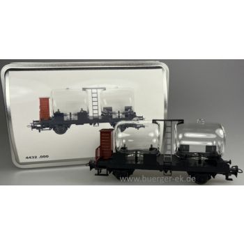 Weinwagen mit Bremserhaus mit 2 durchsichtigen Glasweinfässern !!, ohne Bedruckung, spezielle Blechschatulle mit Aufschrift Waidelich