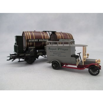 Märklin Museumswagen 1991 mit Metallauto, Pflüger (Weinwagen)