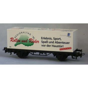 Märklin Museum Rollen und Räder, Regionaltag '96 Sonntag 14.Juli 1996 (bunte Dachbedruckung), (Containerwagen)