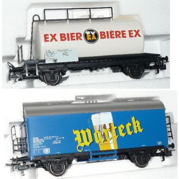Güterwagen-Set Schweiz: 1 Kesselwagen EX BIER EX BIERE EX, 1 Gedeckter Güterwagen Brauerei Warteck, SBB CFF
