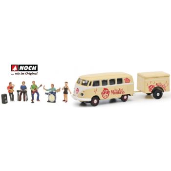 VW T1b Bus mit Einachsanhänger - The Red Monkeys - Tour Bus mit 5 Figuren