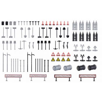 Deko-Set Feuerwehr, umfangreiches Set mit nützlichen Kleinteilen rund um das Thema Retten, Bergen und Helfen