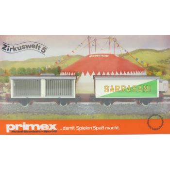 Primex Zirkuswelt 5: 1 Gedeckter Güterwagen SARRASANI, 1 Käfigwagen SARRASNI