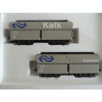 Güterwagen-Set 2 Großraumkalkwagen Fals der Niederländischen Staatsbahnen - NS, 1 Wagen Kalk Wagen-Nr.6651038-1, 1 Wagen Kalksteen Wagen-Nr.6652133-9