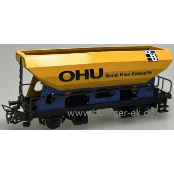 OHU Sand Kies Edelsplitt, Seitenentladewagen, 2-achsig, gelb/blau
