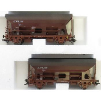 Drehschieber-Seitenentladewagen-Set, 2 Wagen Fcs der Luxemburger Eisenbahnen (CFL), Ladeguteinsätze mit echter Kohle, verschiedene Betr.Nrn.