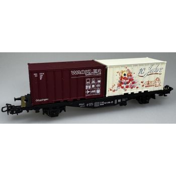 WACKLER Spedition & Logistik Göppingen + 10 Jahre elser Spielwaren, Containerwagen beladen mit 2 Containern, 1xbraun, 1xcremeweiß