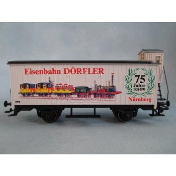 Eisenbahn Dörfler 75 Jahre, mit Adlerabbildung (Altbaugüterwagen mit Bremserhaus)