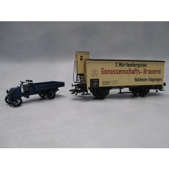 Märklin Museumswagen 1994 mit BLAUEM Metallauto, I.Württembergische Genossenschafts-Brauerei Holzheim-Göppingen