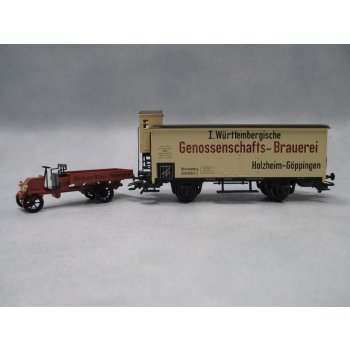 Märklin Museumswagen 1994 mit braunrotem Metallauto, I.Württembergische Genossenschafts-Brauerei Holzheim-Göppingen