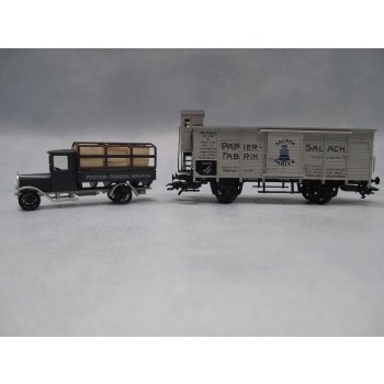 Märklin Museumswagen 1996 mit Metallauto, Papierfabrik Salach
