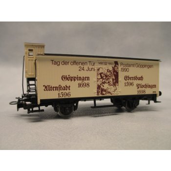 Postamt Göppingen, Tag der offenen Tür 24.Juni 1990, (rotbrauner Aufdruck), (Gedeckter Altbaugüterwagen mit Bremserhaus)