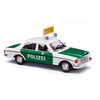 Mercedes-Benz W123 Limousine, Autobahnpolizei mit Stau-Schild, grün/weiß