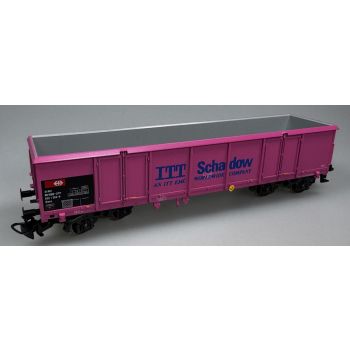 ITT Cannon AN ITT EMC Worldwide Campany wechselseitig mit: ITT Schadow AN ITT EMC Worldwide Company, Offener Güterwagen SBB 4-achsig pink