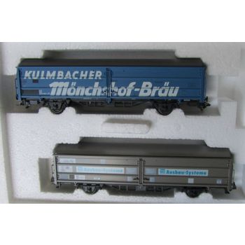 Schiebewandwagen-Set: Inhalt: 1 Wagen 2achsig Kulmbacher Mönchshof-Bräu, 1 Wagen 2achsig KNAUF GIPS Ausbau-Systeme