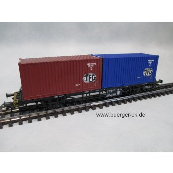 Containerwagen der DB beladen mit zwei Containern TFG, 2achsig