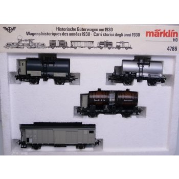 Schweizer Historischees Güterwagenset um 1930, Inhalt 4 Güterwagen: 1 Kesselwagen mit Bremserhaus Sodafabrik Zurzach, 1 Kesselwagen Fratelli Corti SA