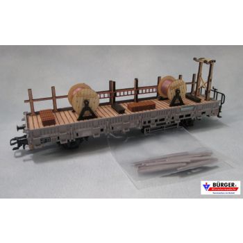 Märklin Museumswagen HO 2017 Rungenwagen der Deutschen Bundesbahn DB, SOMMERFELDT, beladen mit 2 Kabeltrommeln und div.Teilen, verpackt in Metalldose