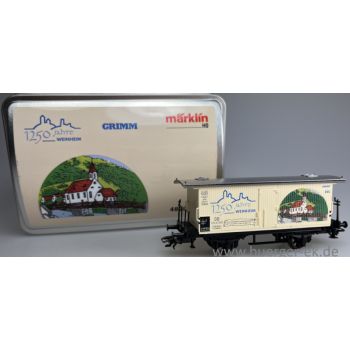 1250 Jahre Weinheim Grimm,  Erste urkundliche Erwähnung Weinheims im Lorscher Codex im Jahre 755, Altbaugüterwagen mit Bremserbühnen in Blechschatulle