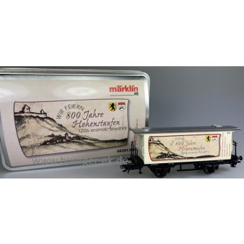 800 Jahre Hohenstaufen Wir feiern 1206 erstmals erwähnt, Quellenangabe Hauptstaatsarchiv Stuttgart Altbaugüterwagen mit Bremserbühne in Blechschatulle